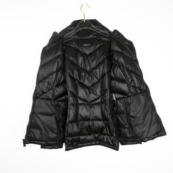 Kenneth Cole Black Quilted Puffer Coat Small Classic - Picture 4 of 7